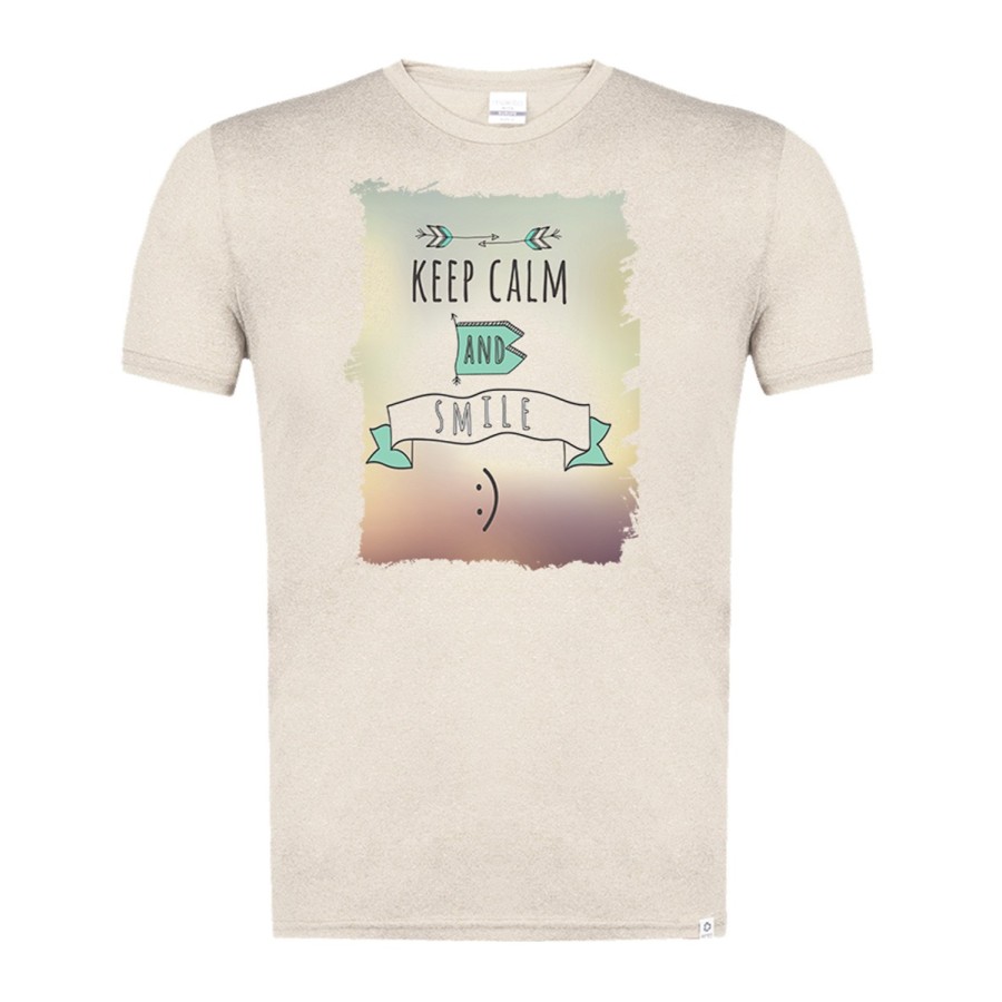 CAMISETA BLANCO NATURAL IMAGEN A COLOR calmate y sonrie keep calm and smile frase graciosa moda verano tshirt