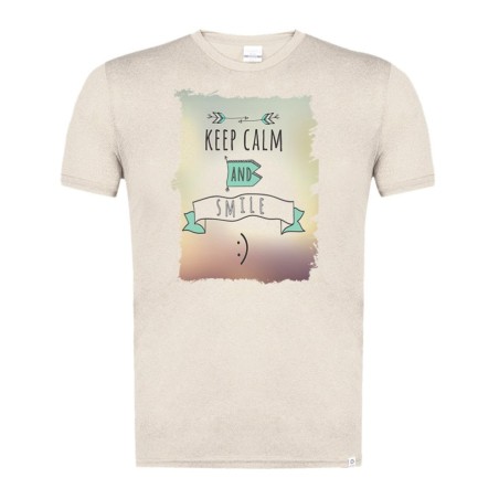 CAMISETA BLANCO NATURAL IMAGEN A COLOR calmate y sonrie keep calm and smile frase graciosa moda verano tshirt
