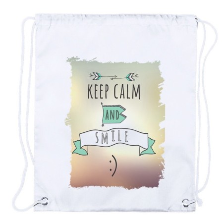 MOCHILA DE CUERDAS (SELECCIONE CANTIDAD) calmate y sonrie keep calm and smile frase graciosa playa piscina excursion