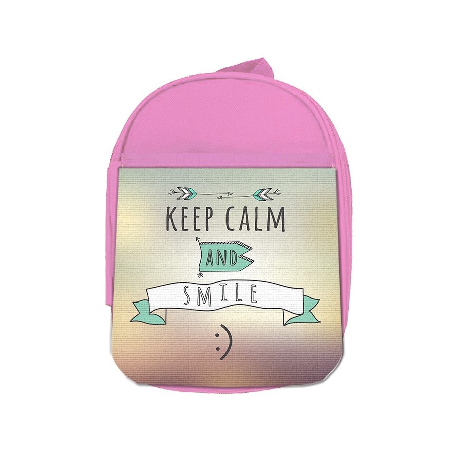 MOCHILA ROSA calmate y sonrie keep calm and smile frase graciosa escolar personalizado picnic excursión deporte