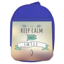 MOCHILA AZUL calmate y sonrie keep calm and smile frase graciosa escolar personalizado picnic excursión deporte