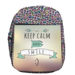 MOCHILA LUNARES ESTAMPADO calmate y sonrie keep calm and smile frase graciosa escolar personalizado picnic excursión deporte