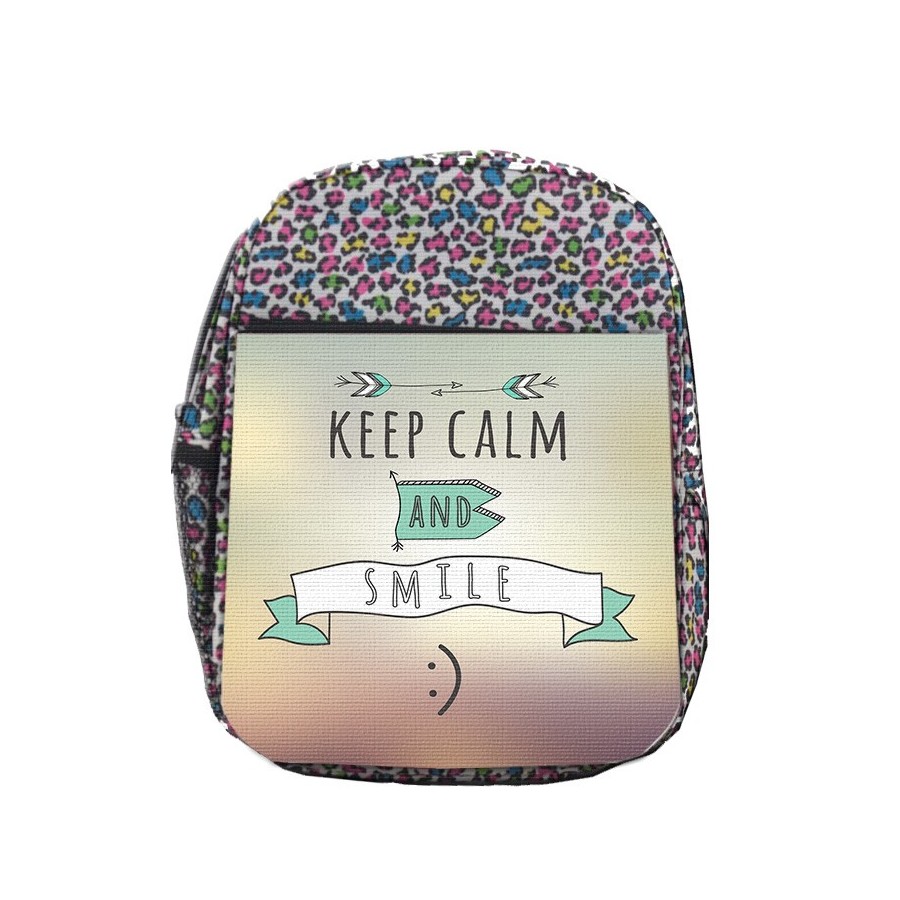 MOCHILA LUNARES ESTAMPADO calmate y sonrie keep calm and smile frase graciosa escolar personalizado picnic excursión deporte