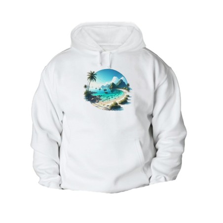 SUDADERA CON CAPUCHA playa paradisiaca mar oceano agua arena palmeras CON BOLSILLOS