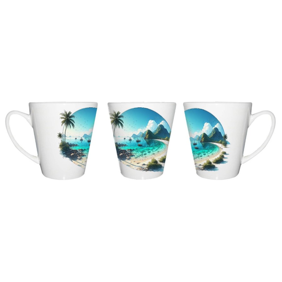 TAZA CÓNICA playa paradisiaca mar oceano agua arena palmeras conica personalizada