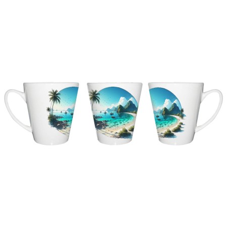 TAZA CÓNICA playa paradisiaca mar oceano agua arena palmeras conica personalizada