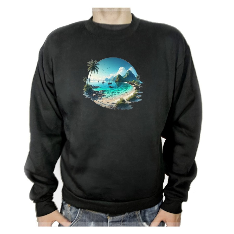 SUDADERA NEGRA playa paradisiaca mar oceano agua arena palmeras adulto poliester algodón personalizada