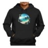 SUDADERA NEGRA CON CAPUCHA playa paradisiaca mar oceano agua arena palmeras adulto poliester algodón personalizada