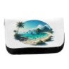 ESTUCHE NECESER DE LONA playa paradisiaca mar oceano agua arena palmeras unisex negro monedero billetera