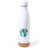 BIDON 750 ML ACERO INOXIDABLE ADORNO DE CORCHO playa paradisiaca mar oceano agua arena palmeras tapon botella