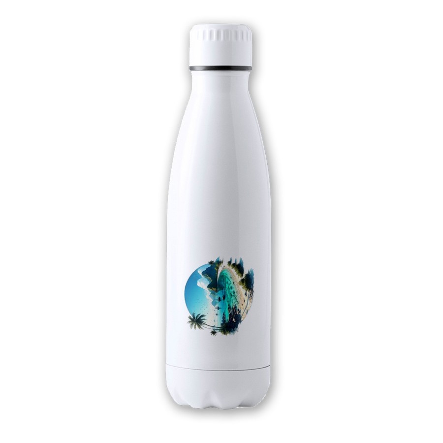 BIDON TÉRMICO AISLANTE 700 ML ACERO INOXIDABLE playa paradisiaca mar oceano agua arena palmeras botella termo deportivo