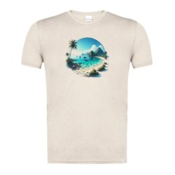 CAMISETA BLANCO NATURAL IMAGEN A COLOR playa paradisiaca mar oceano agua arena palmeras moda verano tshirt