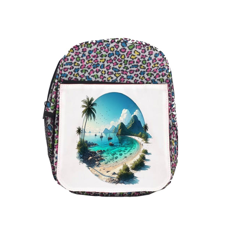 MOCHILA LUNARES ESTAMPADO playa paradisiaca mar oceano agua arena palmeras escolar personalizado picnic excursión deporte