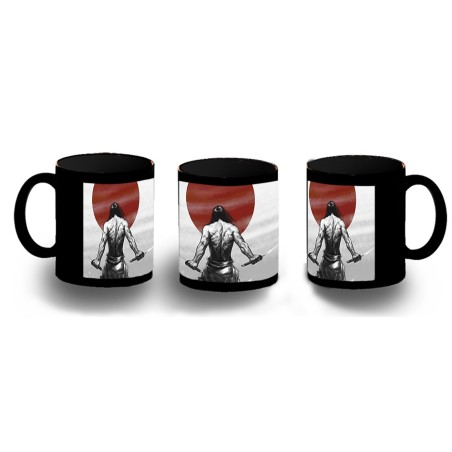 TAZA COMPLETAMENTE NEGRA ronin samurai vagabundo espadachin guerrero personalizada