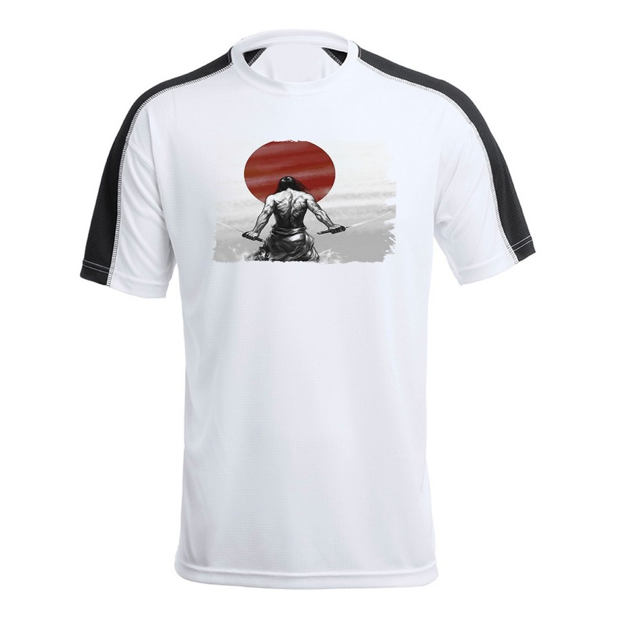 CAMISETA TÉCNICA FRANJA MANGAS NEGRA ronin samurai vagabundo espadachin guerrero personalizada