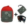 PACK MOCHILA ROJA Y ESTUCHE vikingo vikingos honor guerrero valhala hacha material escolar