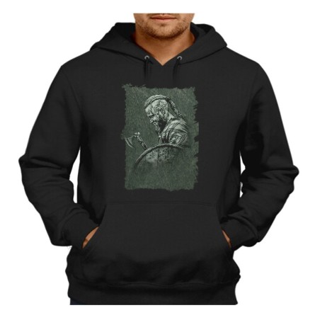 SUDADERA NEGRA CON CAPUCHA vikingo vikingos honor guerrero valhala hacha adulto poliester algodón personalizada