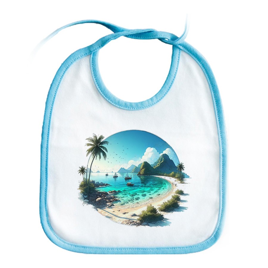BABERO COLORES playa paradisiaca mar oceano agua arena palmeras personalizado bebe