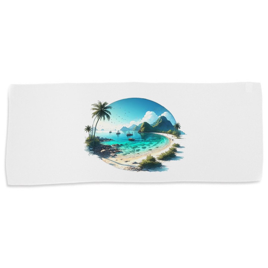 TOALLA GIMNASIO GYM ABSORBENTE playa paradisiaca mar oceano agua arena palmeras suave con bolsita
