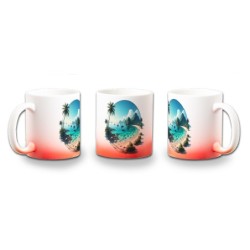 TAZA CON DEGRADADO playa paradisiaca mar oceano agua arena palmeras color personalizada