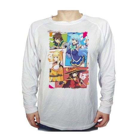 CAMISETA MANGA LARGA konosuba saga 3 personajes manga fanart personalizada
