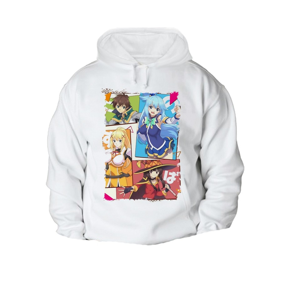 SUDADERA CON CAPUCHA konosuba saga 3 personajes manga fanart CON BOLSILLOS