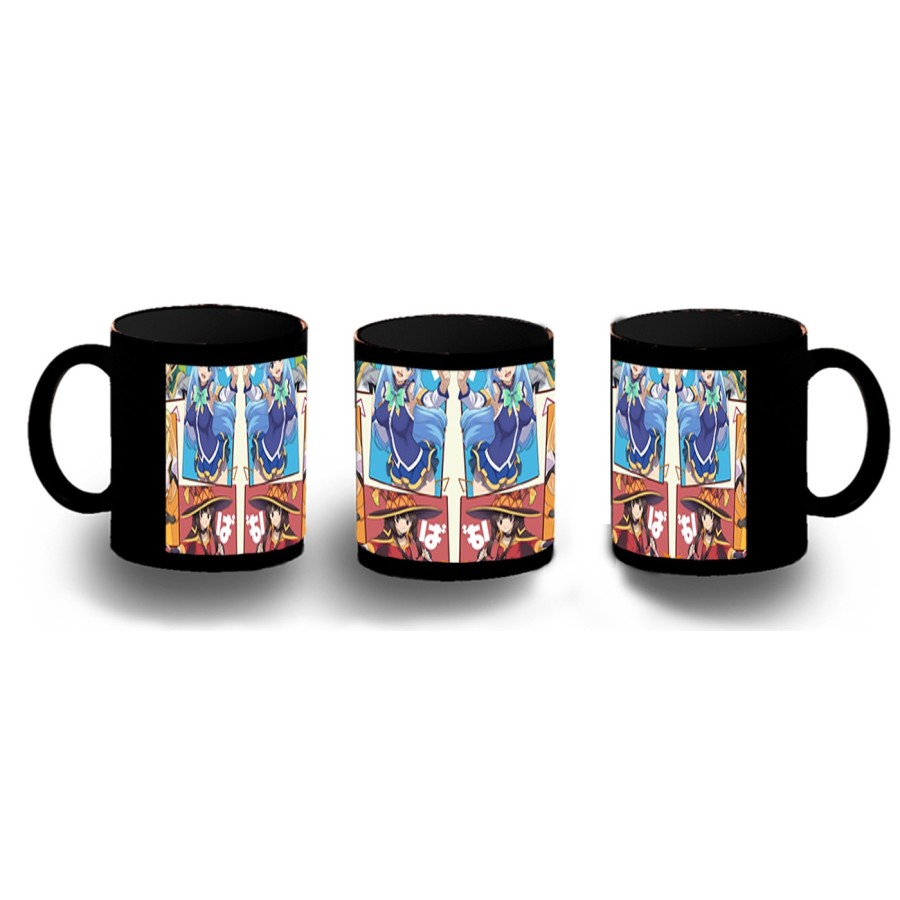 TAZA COMPLETAMENTE NEGRA konosuba saga 3 personajes manga fanart personalizada