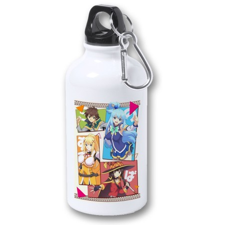 BIDON 400ML METALICO konosuba saga 3 personajes manga fanart para viaje y deporte