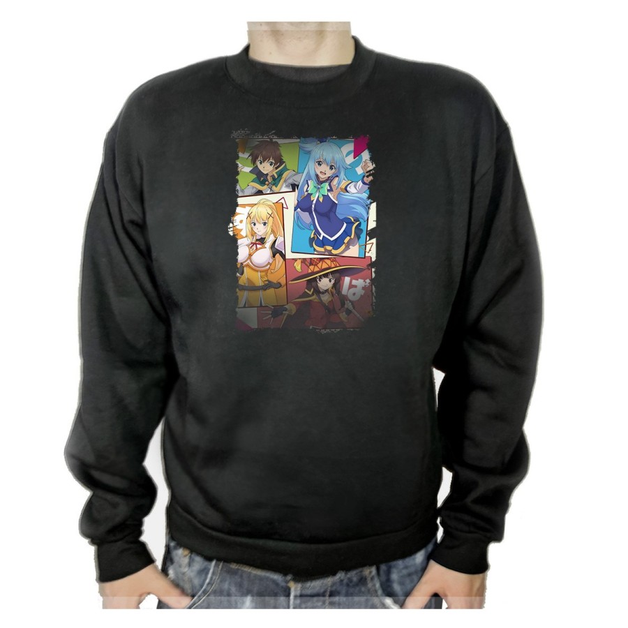 SUDADERA NEGRA konosuba saga 3 personajes manga fanart adulto poliester algodón personalizada