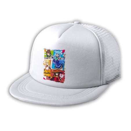 GORRA 5 PANELES REDECILLA TRASERA konosuba saga 3 personajes manga fanart estilo rapero