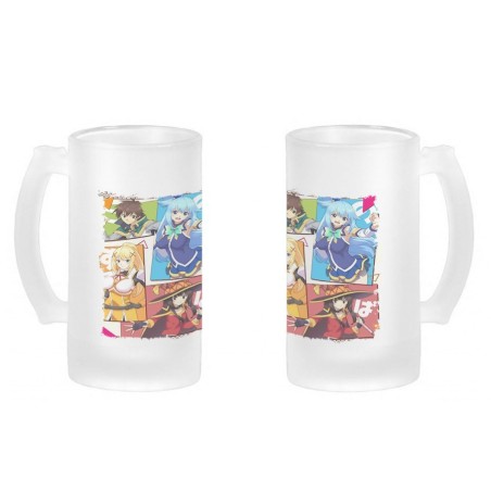 JARRA CERVEZA CRISTAL konosuba saga 3 personajes manga fanart esmerilada esmerilado 500ml