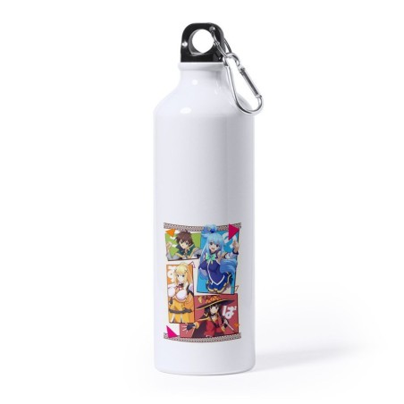 BIDON GRANDE 800 ML ACERO INOXIDABLE konosuba saga 3 personajes manga fanart deporte deportivo mosqueton botella