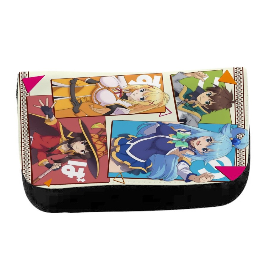 ESTUCHE NECESER DE LONA konosuba saga 3 personajes manga fanart unisex negro monedero billetera