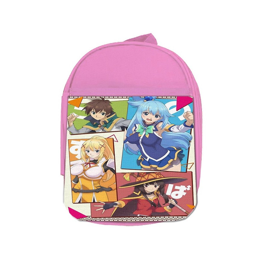 MOCHILA ROSA konosuba saga 3 personajes manga fanart escolar personalizado picnic excursión deporte