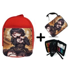 PACK MOCHILA ROJA Y ESTUCHE date a live kurumi ropa novia cita romance amor material escolar