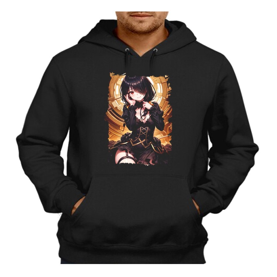 SUDADERA NEGRA CON CAPUCHA date a live kurumi ropa novia cita romance amor adulto poliester algodón personalizada