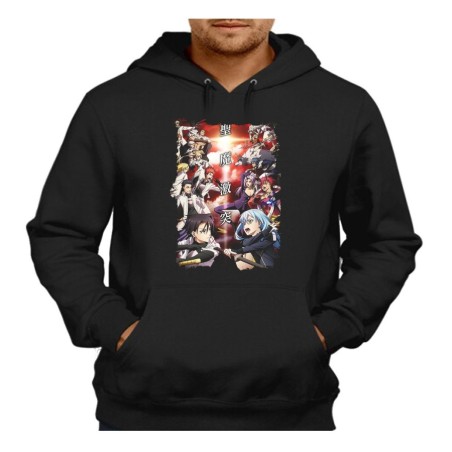 SUDADERA NEGRA CON CAPUCHA tensei shitara slime datta ken saga 3 caballeros adulto poliester algodón personalizada