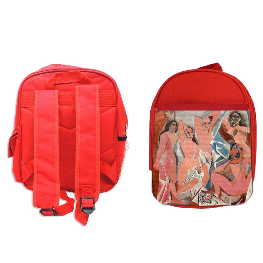 PACK MOCHILA ROJA Y ESTUCHE cuadro las señoritas de Avignon Pablo Picasso pintor material escolar