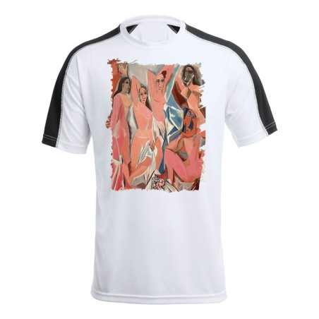 CAMISETA TÉCNICA FRANJA MANGAS NEGRA cuadro las señoritas de Avignon Pablo Picasso pintor personalizada