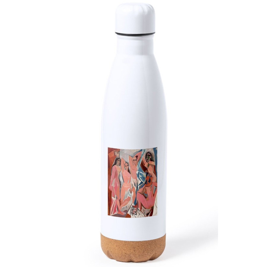 BIDON 750 ML ACERO INOXIDABLE ADORNO DE CORCHO cuadro las señoritas de Avignon Pablo Picasso pintor tapon botella