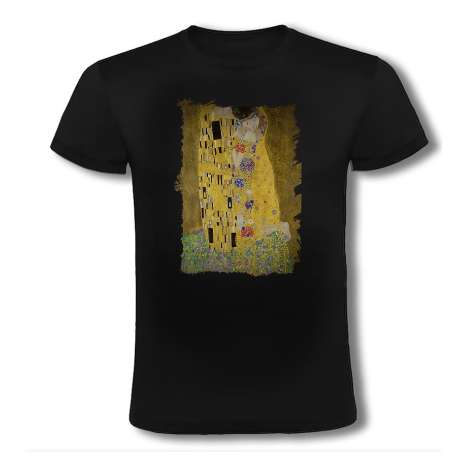 CAMISETA NEGRA cuadro el beso Gustav Klint pintor clasico pintura moda verano personalizada