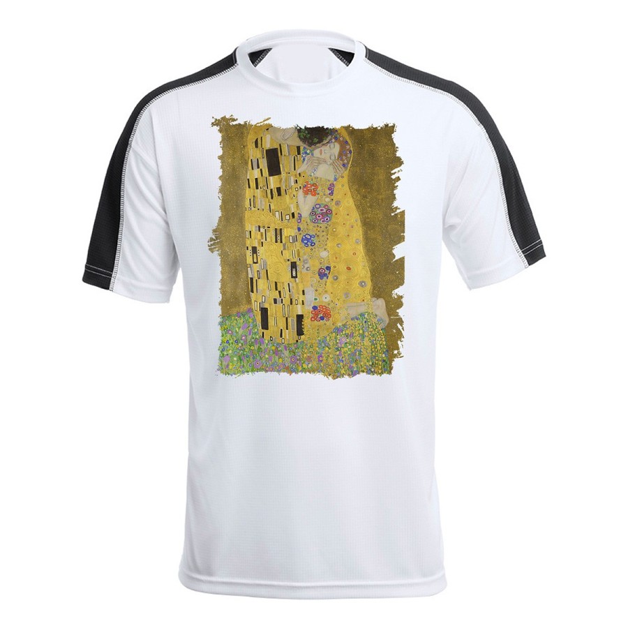 CAMISETA TÉCNICA FRANJA MANGAS NEGRA cuadro el beso Gustav Klint pintor clasico pintura personalizada