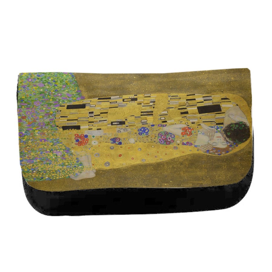 ESTUCHE NECESER DE LONA cuadro el beso Gustav Klint pintor clasico pintura unisex negro bolsa aseo multiusos