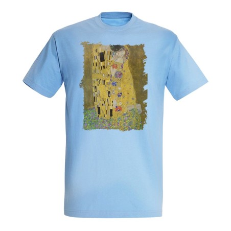 CAMISETA AZUL CIELO cuadro el beso Gustav Klint pintor clasico pintura moda verano personalizada