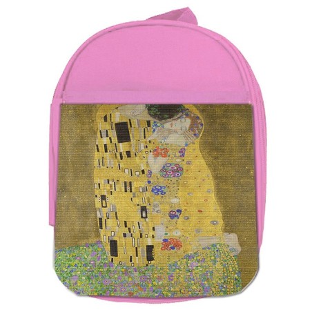 MOCHILA ROSA cuadro el beso Gustav Klint pintor clasico pintura escolar personalizado picnic excursión deporte