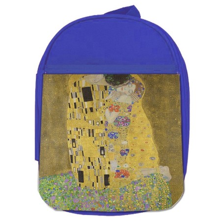 MOCHILA AZUL cuadro el beso Gustav Klint pintor clasico pintura escolar personalizado picnic excursión deporte