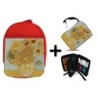 PACK MOCHILA ROJA Y ESTUCHE cuadro los girasoles Vincent van Gogh pintor material escolar