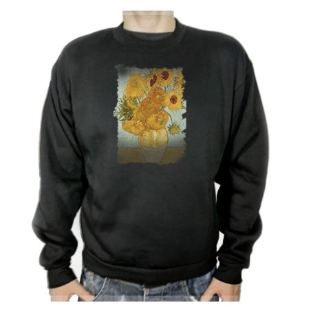 SUDADERA NEGRA cuadro los girasoles Vincent van Gogh pintor adulto poliester algodón personalizada