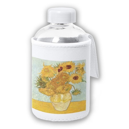 BIDON CRISTAL CON FUNDA SOFT SHELL cuadro los girasoles Vincent van Gogh pintor tapon seguridad botella