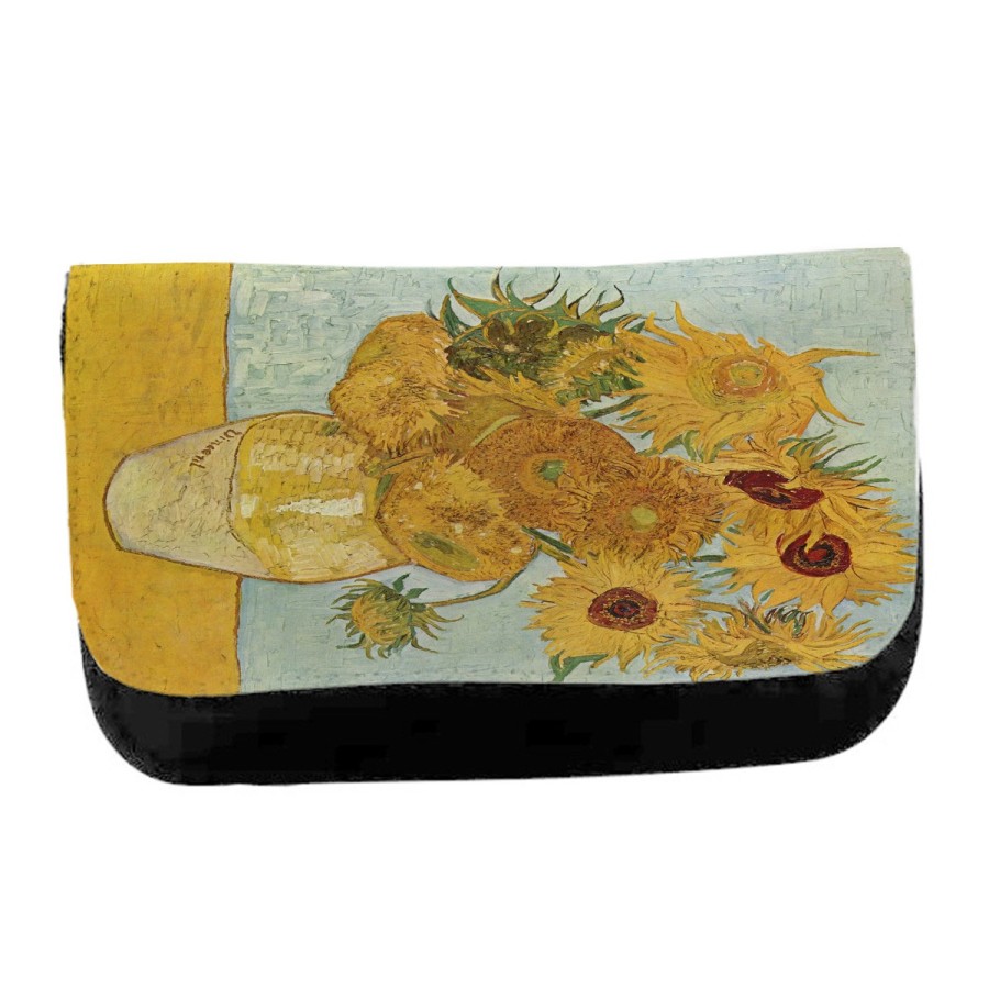 ESTUCHE NECESER DE LONA cuadro los girasoles Vincent van Gogh pintor unisex negro bolsa aseo multiusos